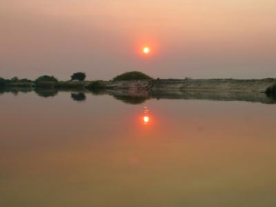Erleben Sie bei einem "Sundowner Cruise" auf dem Okavango einen romantischen Sonnenuntergang